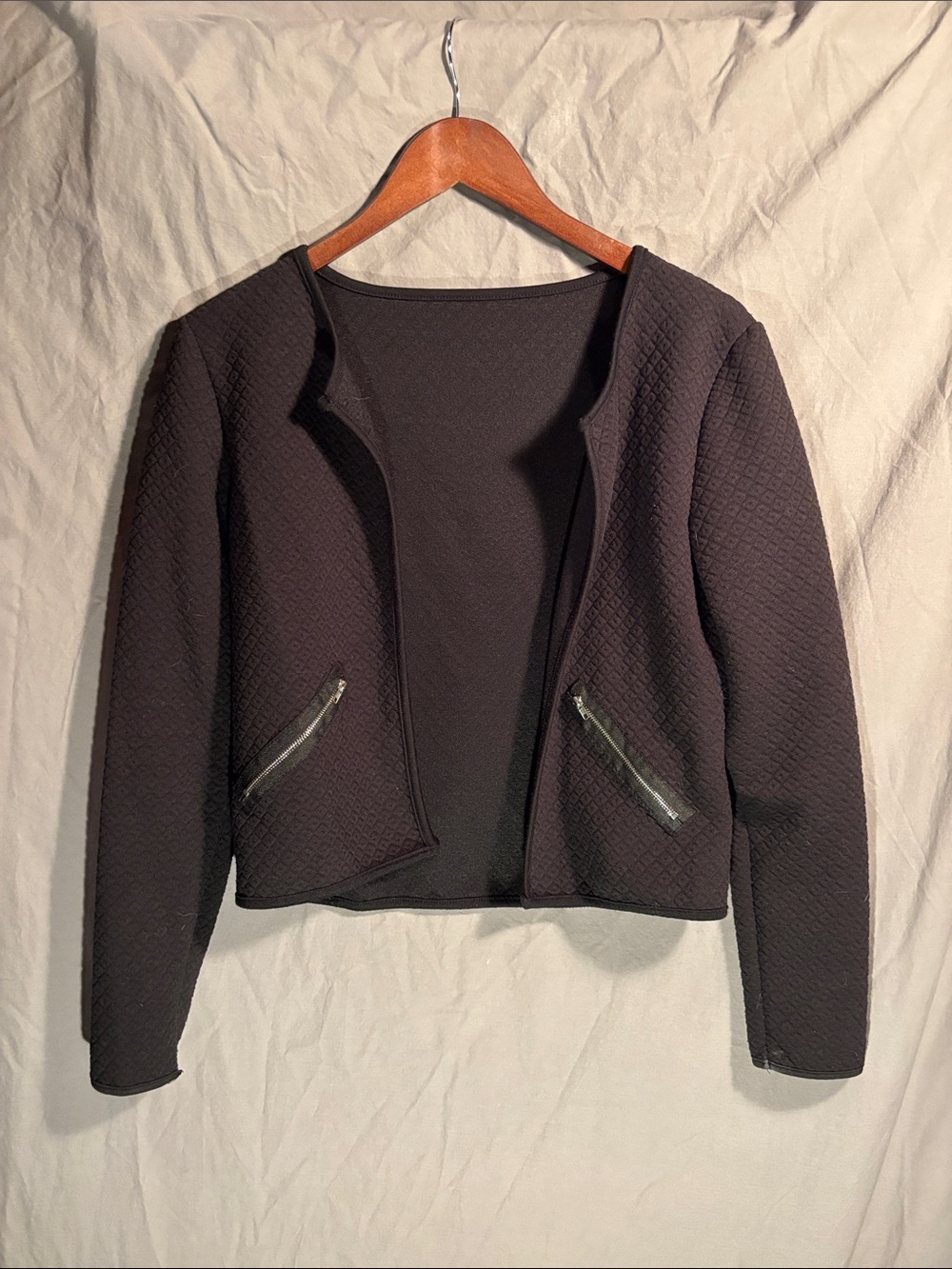 Women's Black Quilted Open-Front Jacket